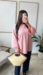 Pink cotton shirt 3/4 mouw