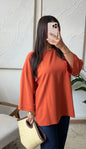 Orange cotton shirt 3/4 mouw
