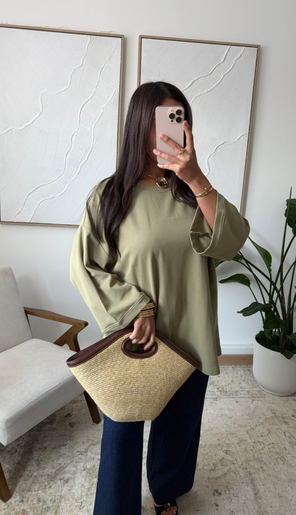 Sage cotton shirt 3/4 mouw
