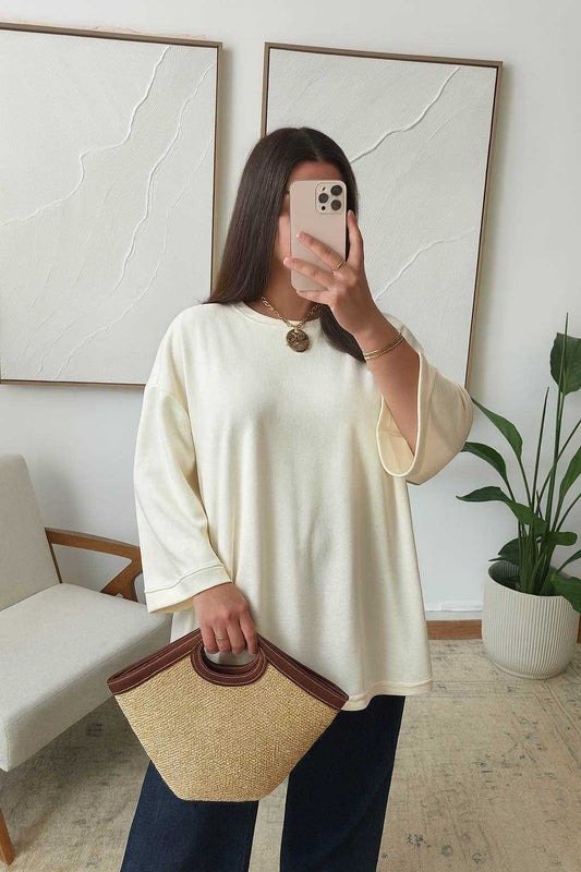 Beige cotton shirt 3/4 mouw